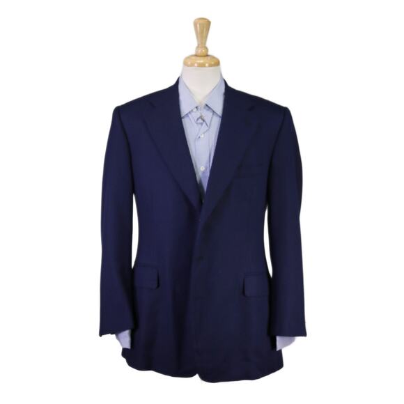 Alexis New York Bespoke Navy Blue Woven Wool Angora Cashmere Blazer Jacket 40R - Picture 1 of 9